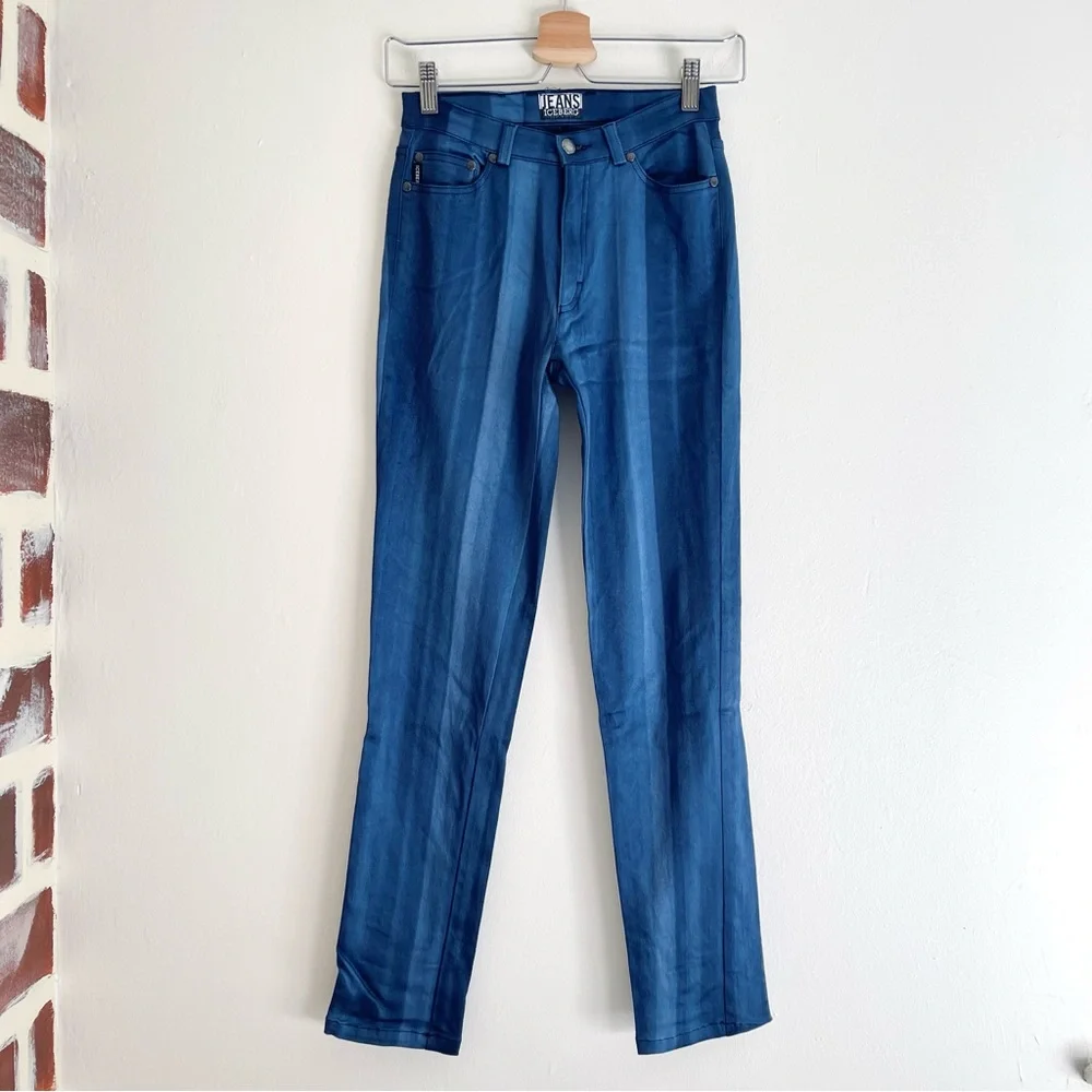 Iceberg Jeans Vintage Dark Blue Ombré Stripe Print Size 27 - Picture 1 of 15